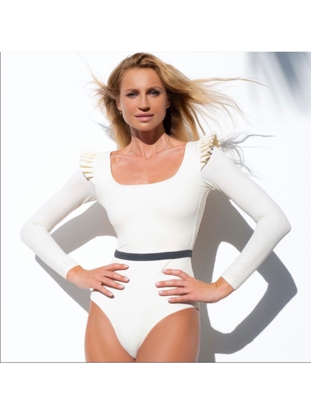 Puntamar Agnes Ivory Long Sleeve Ruffle One Piece Swimsuit NWT